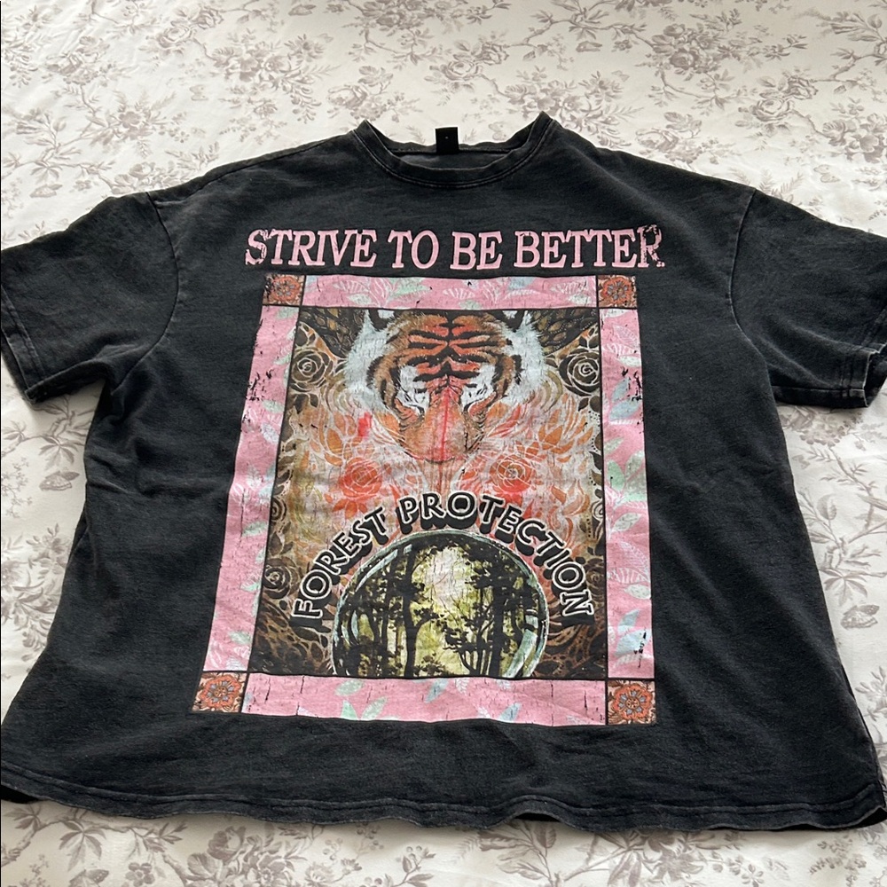 SHEIN Black Graphic Tee with Pink Accents